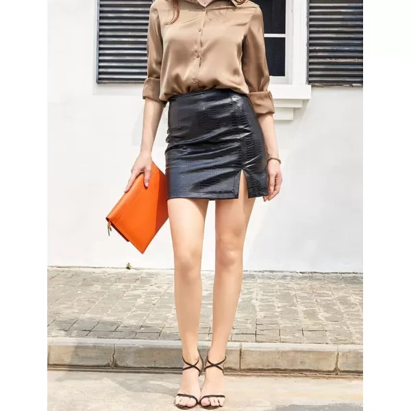 IDEALSANXUN Leather Bodycon Mini Skirts for Women 2023 Fall Winter High Waisted Short Pencil Skirt with SlitBlack