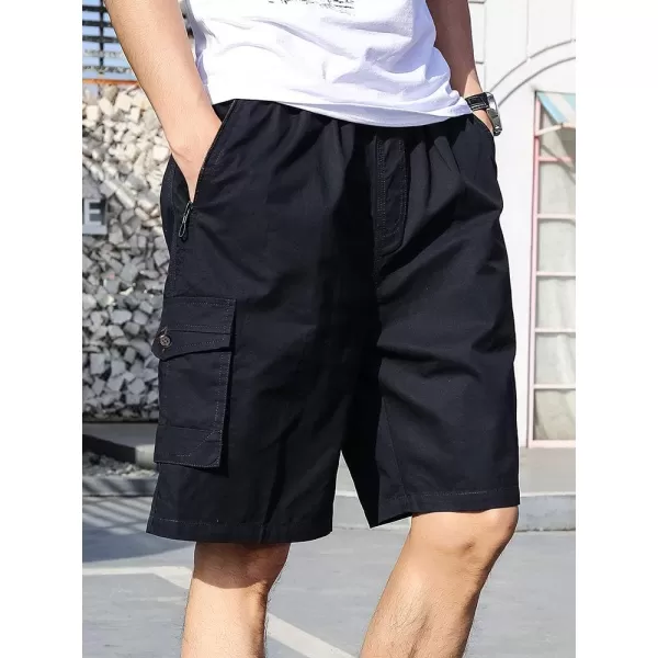 IDEALSANXUN Mens Causal Loose Cotton Cargo Shorts Elastic Waist Senior Short Cargo PantsNavy