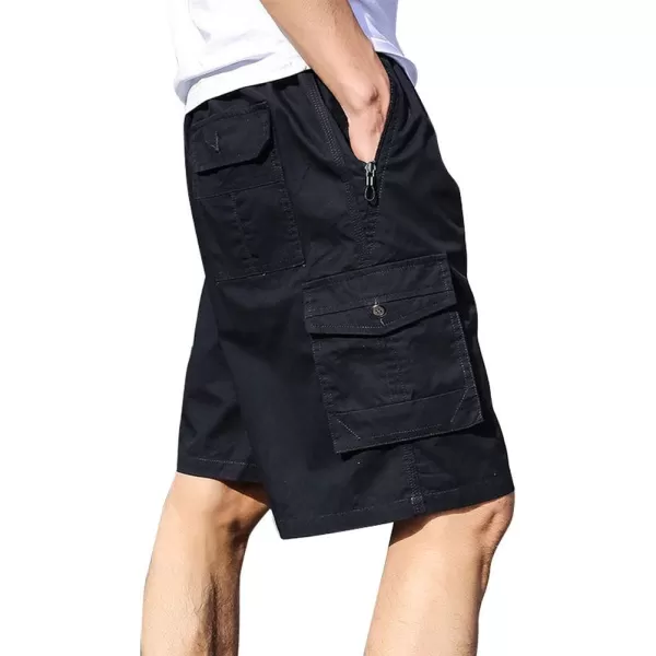 IDEALSANXUN Mens Causal Loose Cotton Cargo Shorts Elastic Waist Senior Short Cargo PantsNavy