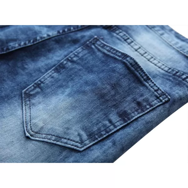 IDEALSANXUN Mens Ripped Stretchy Skinny Tight Biker Moto Jeans Rose Embroidery Denim Pants TrouserBlue 209