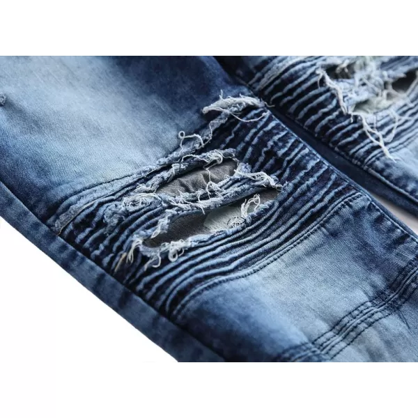 IDEALSANXUN Mens Ripped Stretchy Skinny Tight Biker Moto Jeans Rose Embroidery Denim Pants TrouserBlue 209