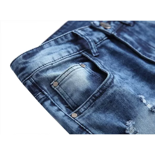 IDEALSANXUN Mens Ripped Stretchy Skinny Tight Biker Moto Jeans Rose Embroidery Denim Pants TrouserBlue 209