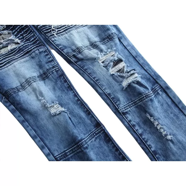 IDEALSANXUN Mens Ripped Stretchy Skinny Tight Biker Moto Jeans Rose Embroidery Denim Pants TrouserBlue 209