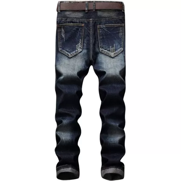 IDEALSANXUN Mens Ripped Stretchy Skinny Tight Biker Moto Jeans Rose Embroidery Denim Pants TrouserDark Blue 01