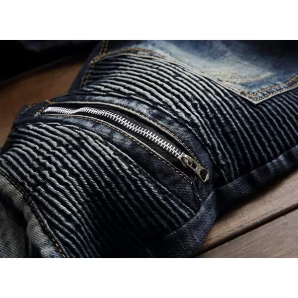 IDEALSANXUN Mens Ripped Stretchy Skinny Tight Biker Moto Jeans Rose Embroidery Denim Pants TrouserDark Blue 01