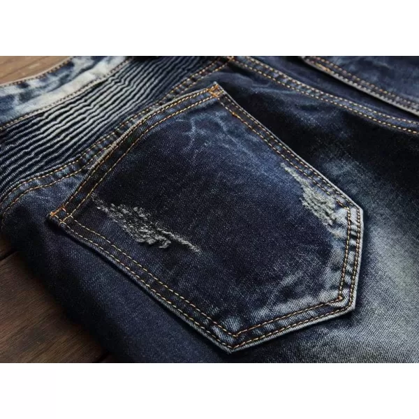 IDEALSANXUN Mens Ripped Stretchy Skinny Tight Biker Moto Jeans Rose Embroidery Denim Pants TrouserDark Blue 01