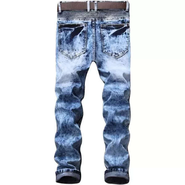 IDEALSANXUN Mens Ripped Stretchy Skinny Tight Biker Moto Jeans Rose Embroidery Denim Pants TrouserLight Blue 01