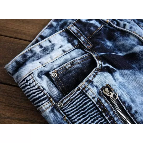 IDEALSANXUN Mens Ripped Stretchy Skinny Tight Biker Moto Jeans Rose Embroidery Denim Pants TrouserLight Blue 01