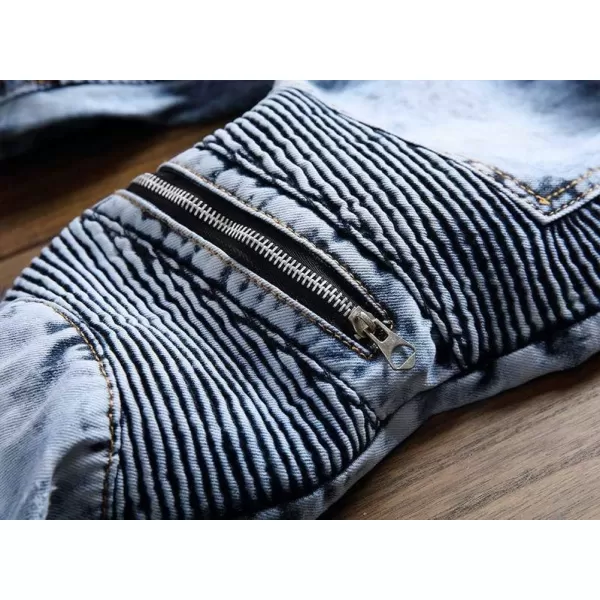IDEALSANXUN Mens Ripped Stretchy Skinny Tight Biker Moto Jeans Rose Embroidery Denim Pants TrouserLight Blue 01