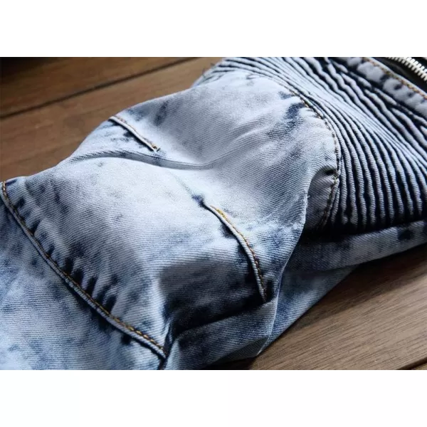 IDEALSANXUN Mens Ripped Stretchy Skinny Tight Biker Moto Jeans Rose Embroidery Denim Pants TrouserLight Blue 01