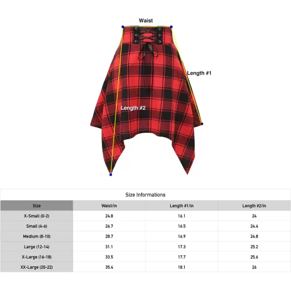 IDEALSANXUN Plaid Skirts for Womens Irregular Hem Lace Up Short Gothic SkirtsBlack 01