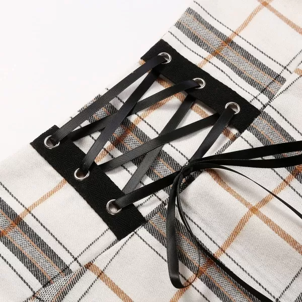 IDEALSANXUN Plaid Skirts for Womens Irregular Hem Lace Up Short Gothic SkirtsPlaid Beige