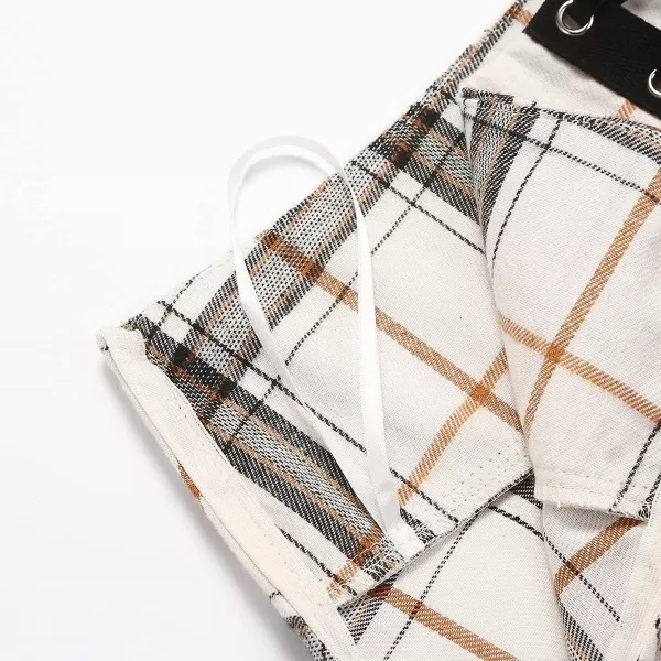 IDEALSANXUN Plaid Skirts for Womens Irregular Hem Lace Up Short Gothic SkirtsPlaid Beige