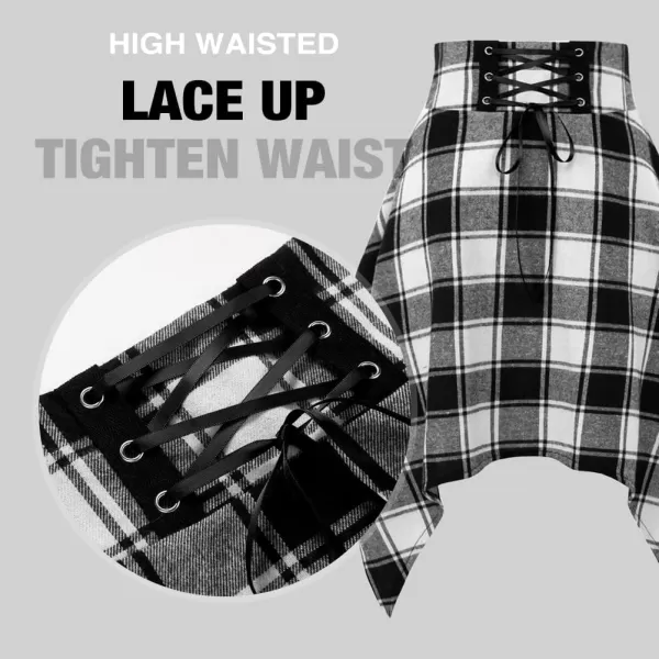 IDEALSANXUN Plaid Skirts for Womens Irregular Hem Lace Up Short Gothic SkirtsPlaid Black 01