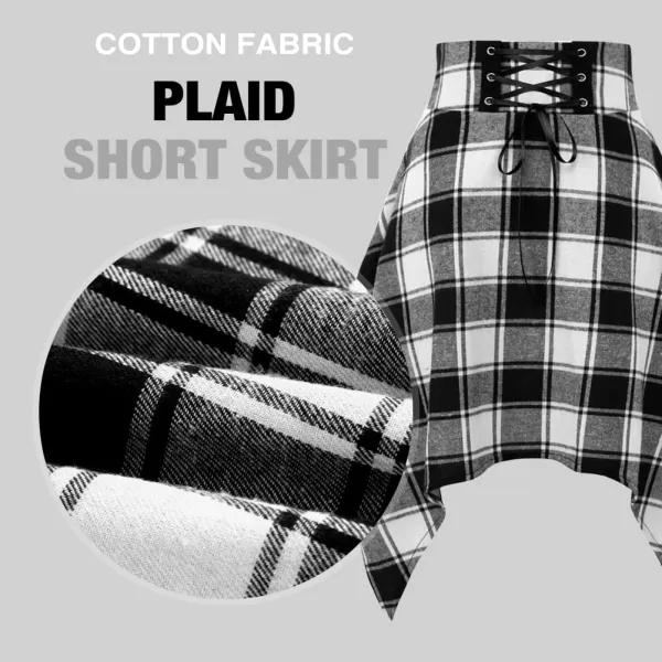 IDEALSANXUN Plaid Skirts for Womens Irregular Hem Lace Up Short Gothic SkirtsPlaid Black 01