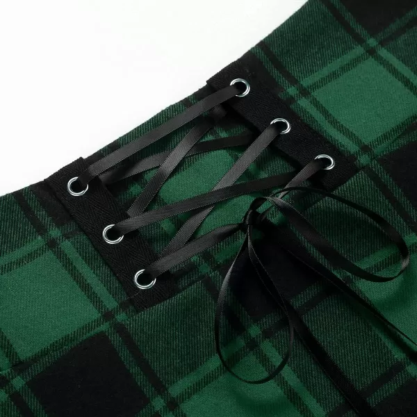 IDEALSANXUN Plaid Skirts for Womens Irregular Hem Lace Up Short Gothic SkirtsPlaid Green
