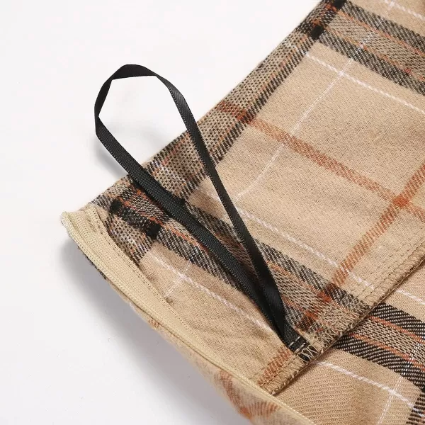 IDEALSANXUN Plaid Skirts for Womens Irregular Hem Lace Up Short Gothic SkirtsPlaid Khaki