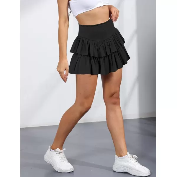 IDEALSANXUN Pleated Ruffle Mini Skirts for Teen Girls Cute Preppy ClothesBlack