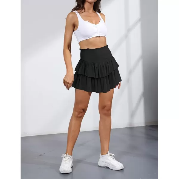 IDEALSANXUN Pleated Ruffle Mini Skirts for Teen Girls Cute Preppy ClothesBlack