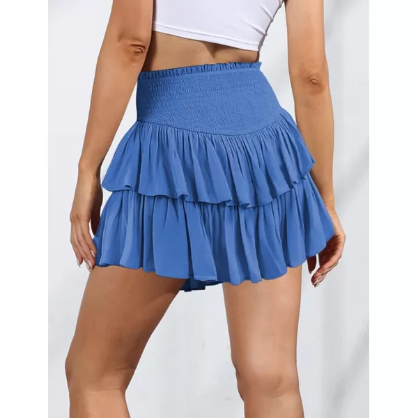 IDEALSANXUN Pleated Ruffle Mini Skirts for Teen Girls Cute Preppy ClothesBlue26