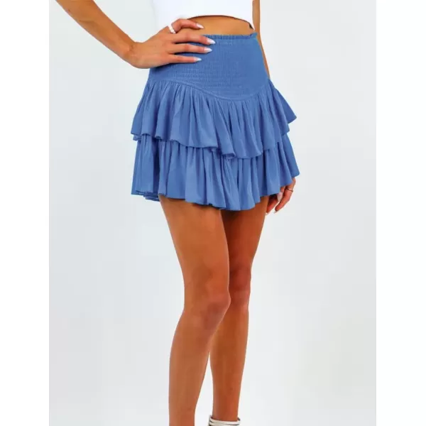 IDEALSANXUN Pleated Ruffle Mini Skirts for Teen Girls Cute Preppy ClothesBlue26