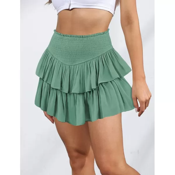 IDEALSANXUN Pleated Ruffle Mini Skirts for Teen Girls Cute Preppy ClothesGreen81