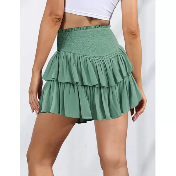 IDEALSANXUN Pleated Ruffle Mini Skirts for Teen Girls Cute Preppy ClothesGreen81