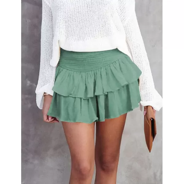 IDEALSANXUN Pleated Ruffle Mini Skirts for Teen Girls Cute Preppy ClothesGreen81