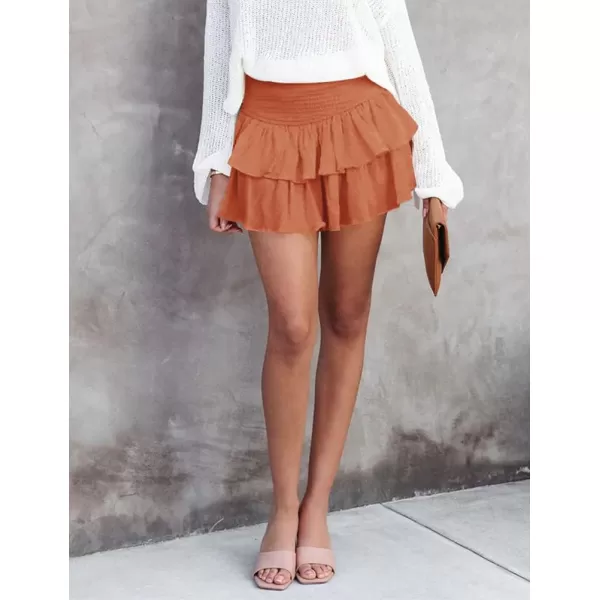 IDEALSANXUN Pleated Ruffle Mini Skirts for Teen Girls Cute Preppy ClothesOrange