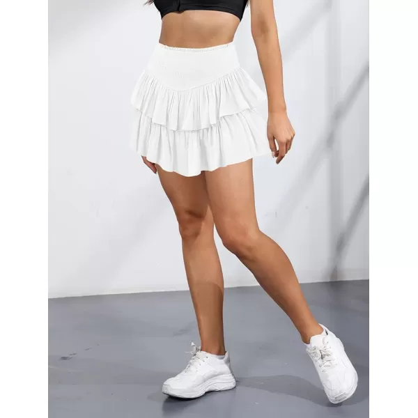 IDEALSANXUN Pleated Ruffle Mini Skirts for Teen Girls Cute Preppy ClothesWhite