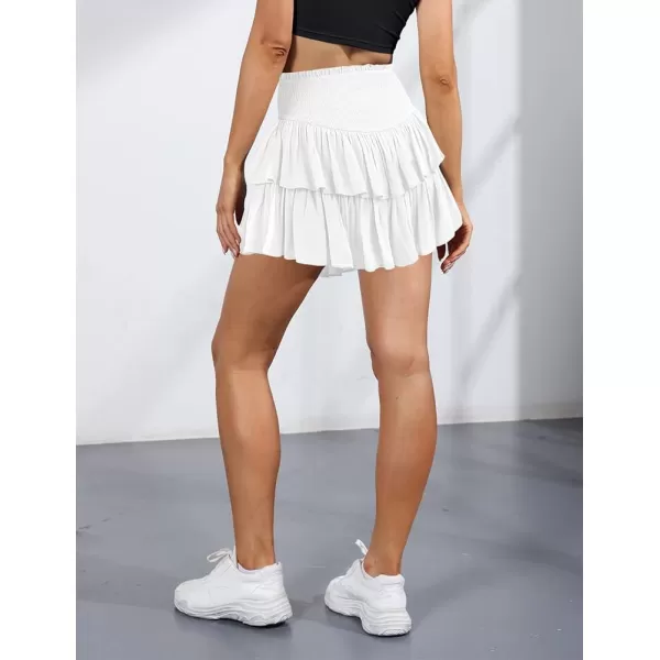 IDEALSANXUN Pleated Ruffle Mini Skirts for Teen Girls Cute Preppy ClothesWhite