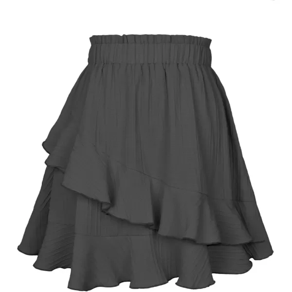 IDEALSANXUN Ruffle Mini Skirt for Women High Waisted Layered Asymmetrical Beach Spring Summer Short SkirtBlack