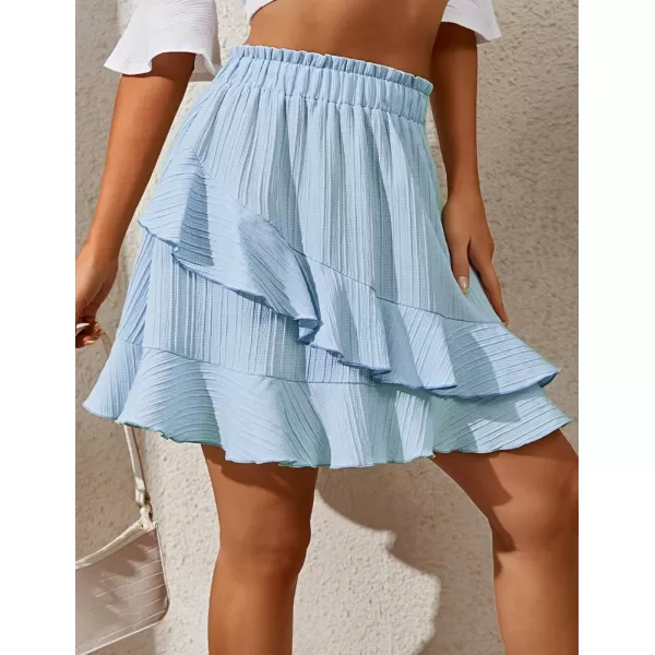 IDEALSANXUN Ruffle Mini Skirt for Women High Waisted Layered Asymmetrical Beach Spring Summer Short SkirtBlue