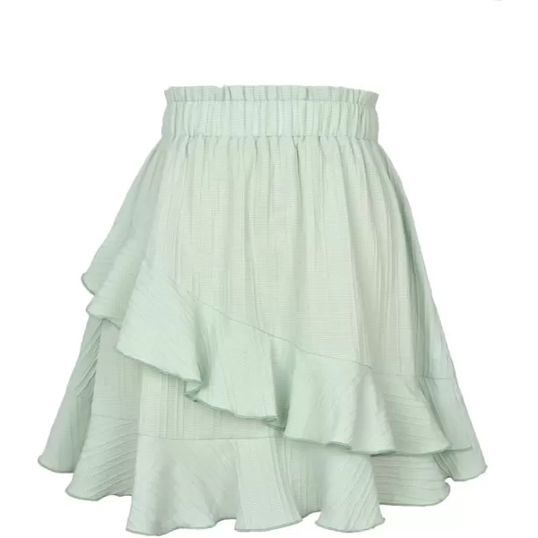 IDEALSANXUN Ruffle Mini Skirt for Women High Waisted Layered Asymmetrical Beach Spring Summer Short SkirtGreen