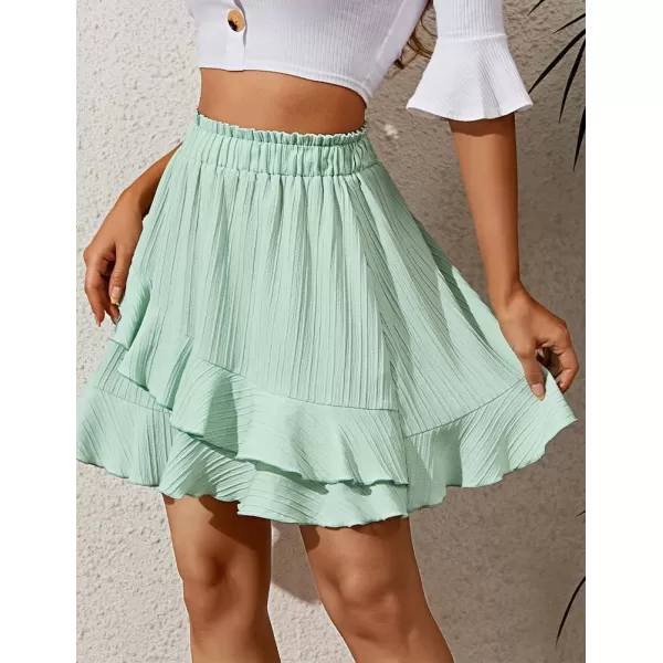 IDEALSANXUN Ruffle Mini Skirt for Women High Waisted Layered Asymmetrical Beach Spring Summer Short SkirtGreen