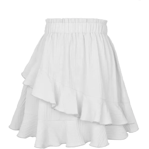 IDEALSANXUN Ruffle Mini Skirt for Women High Waisted Layered Asymmetrical Beach Spring Summer Short SkirtWhite