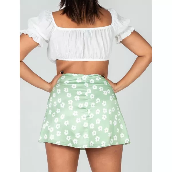 IDEALSANXUN Satin Skirt for Women Beach Floral Print High Waisted A Line Cute Spring Summer Short Mini SkirtGreen