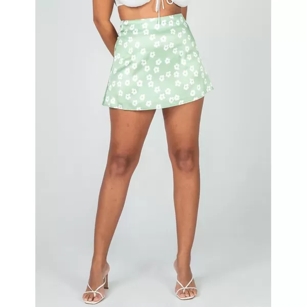 IDEALSANXUN Satin Skirt for Women Beach Floral Print High Waisted A Line Cute Spring Summer Short Mini SkirtGreen