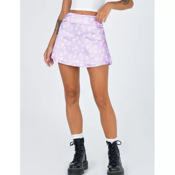IDEALSANXUN Satin Skirt for Women Beach Floral Print High Waisted A Line Cute Spring Summer Short Mini SkirtPurple