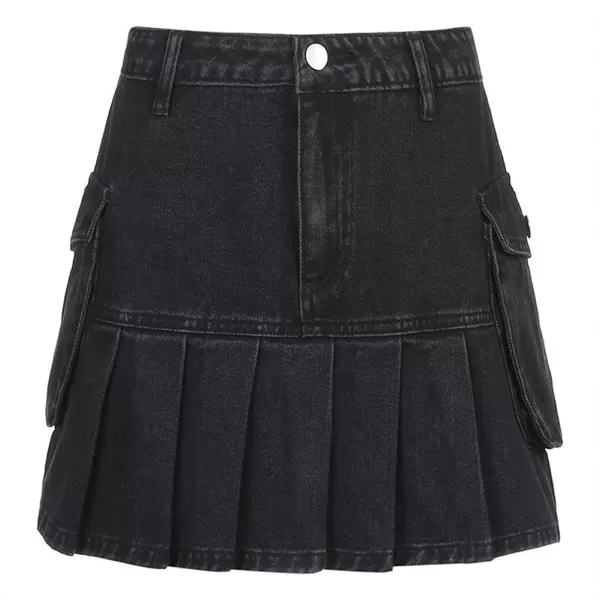 IDEALSANXUN Womens High Waist Short Pleated Denim SkirtsBlack