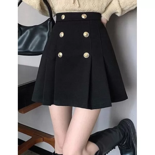 IDEALSANXUN Wool Mini Skirt for Women High Waisted Pleated A Line Pencil Bodycon Cute 2023 Trendy Short Fall SkirtsBlack