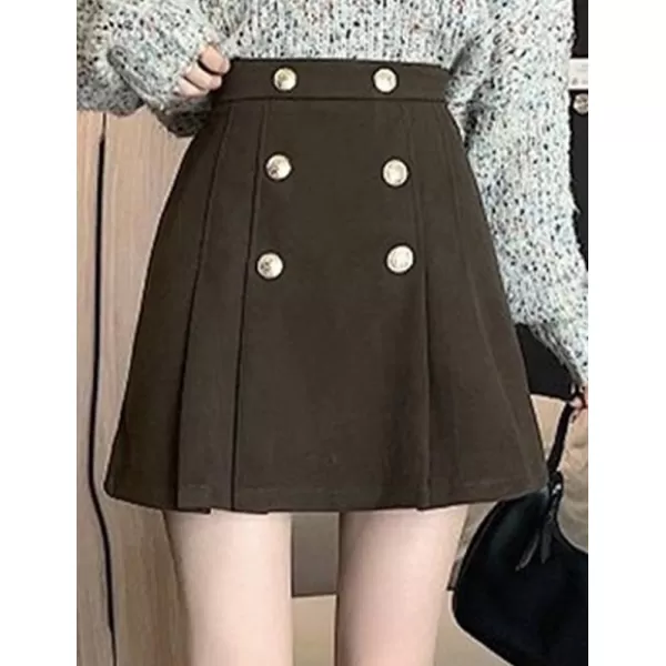 IDEALSANXUN Wool Mini Skirt for Women High Waisted Pleated A Line Pencil Bodycon Cute 2023 Trendy Short Fall SkirtsCoffee