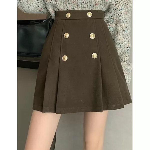IDEALSANXUN Wool Mini Skirt for Women High Waisted Pleated A Line Pencil Bodycon Cute 2023 Trendy Short Fall SkirtsCoffee