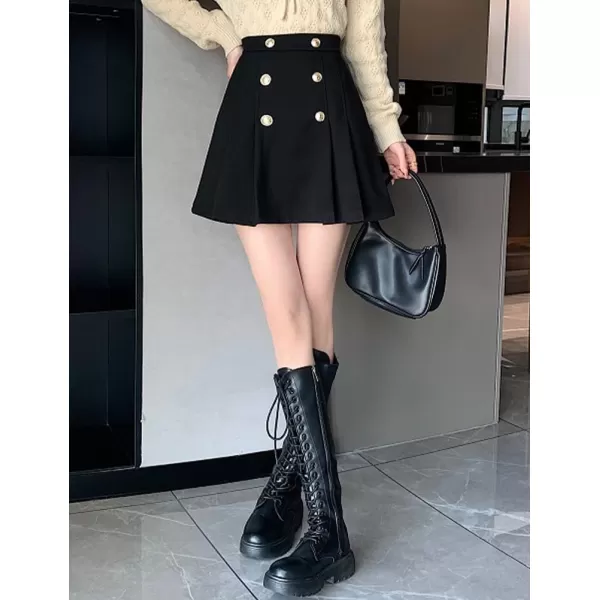 IDEALSANXUN Wool Mini Skirt for Women Pleated High Waisted A Line 2024 Trendy Short Fall Winter Cute SkirtsBlack