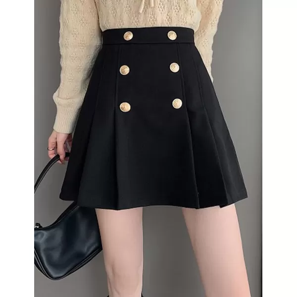 IDEALSANXUN Wool Mini Skirt for Women Pleated High Waisted A Line 2024 Trendy Short Fall Winter Cute SkirtsBlack