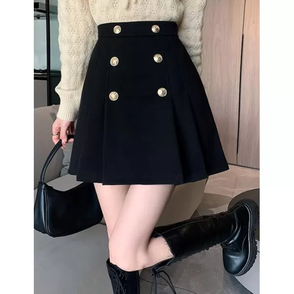 IDEALSANXUN Wool Mini Skirt for Women Pleated High Waisted A Line 2024 Trendy Short Fall Winter Cute SkirtsBlack