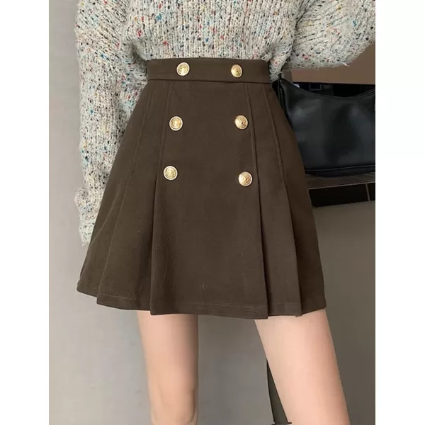 IDEALSANXUN Wool Mini Skirt for Women Pleated High Waisted A Line 2024 Trendy Short Fall Winter Cute SkirtsCoffee