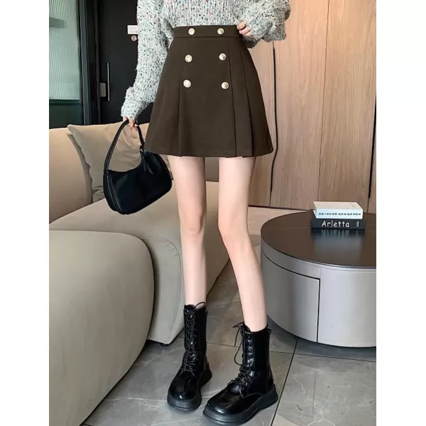 IDEALSANXUN Wool Mini Skirt for Women Pleated High Waisted A Line 2024 Trendy Short Fall Winter Cute SkirtsCoffee