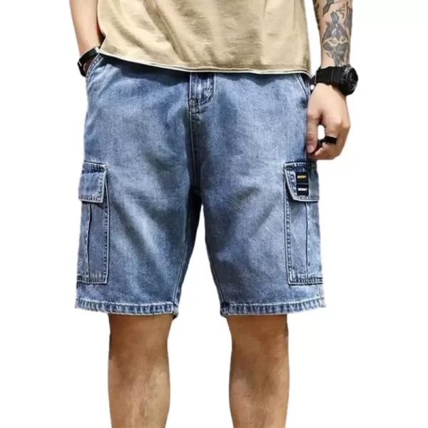 IDEALSANXUN Cargo Shorts for Men Stretch Denim Jean Shorts Casual Knee Length PantsBlue