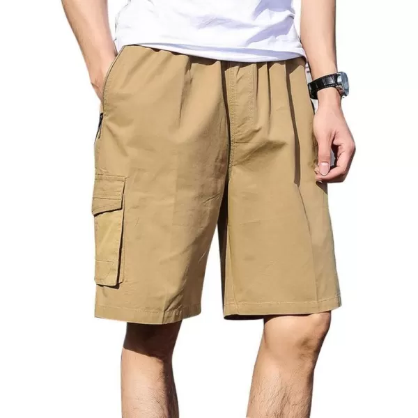 IDEALSANXUN Cargo Shorts for Men Summer Elastic Waist Relaxed Fit Drawstring Outdoor Hiking ShortsKhaki